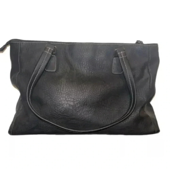 Multi Sac Large Black Pebbled Faux Leather Handbag Exterior  Lots Of Pockets - Picture 2 of 7